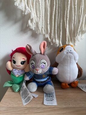 Disney Wishables Plush Toy Trio - Ariel, Judy Hopps, and Porg Plushies